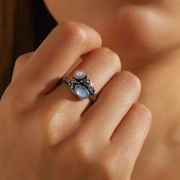 Wholesale Vintage Bohemian Moonstone Ring Opening Adjustable Spoon Bow Ring Cross Border Jewelry