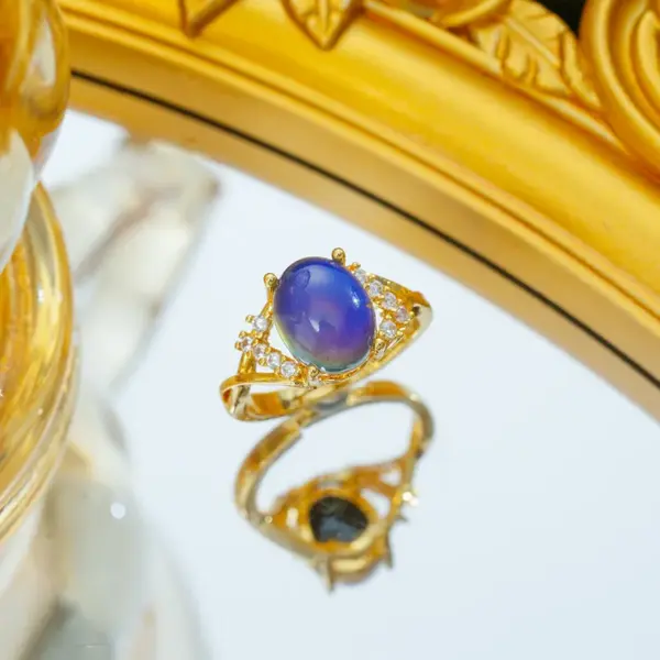 Wholesale Elegant Gold Plated Zirconia Ring For Women Open Style Brick Embedded Fashionable Titanium Steel Geometric Pattern Ring