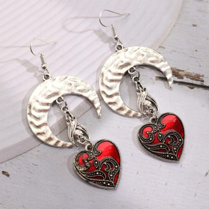 Wholesale sier Moon Aessories Bat Hearts Design Pendant Earrings Vintage Gothic Zinc Alloy Jewelry Creative Men and Women