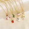 Copper Enamel Plating Inlay Santa Claus Snowflake Elk Zircon Pendant Necklace