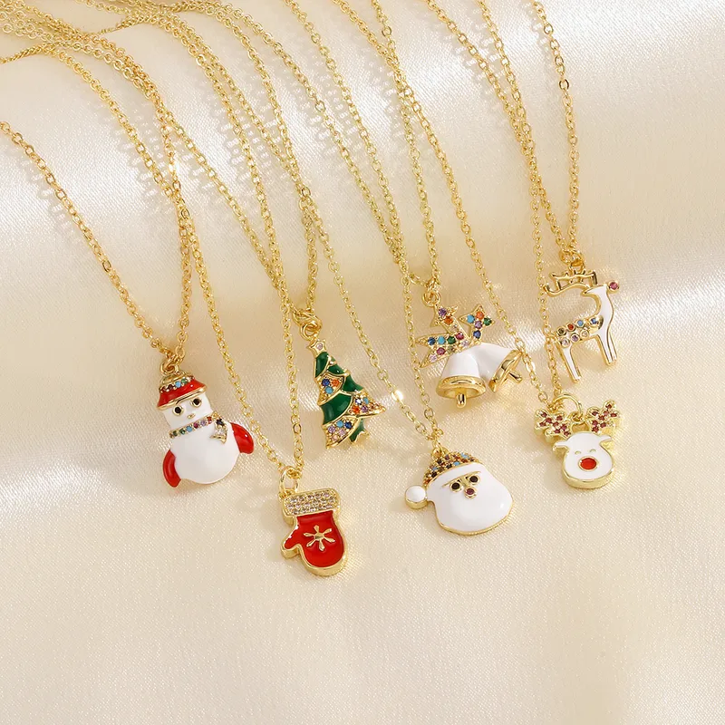 Wholesale Copper Enamel Plating Inlay Snowflake Elk Zircon Pendant Necklace