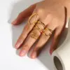 Wholesale PVD Coated Real Gold Plated Geometric 304 Stainless Steel Retro Vacation Commute Waterproof Non Tarnish Rings