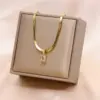 Wholesale Fashion Square Stainless Steel Plating Inlay Zircon Pendant Necklace 1 Piece