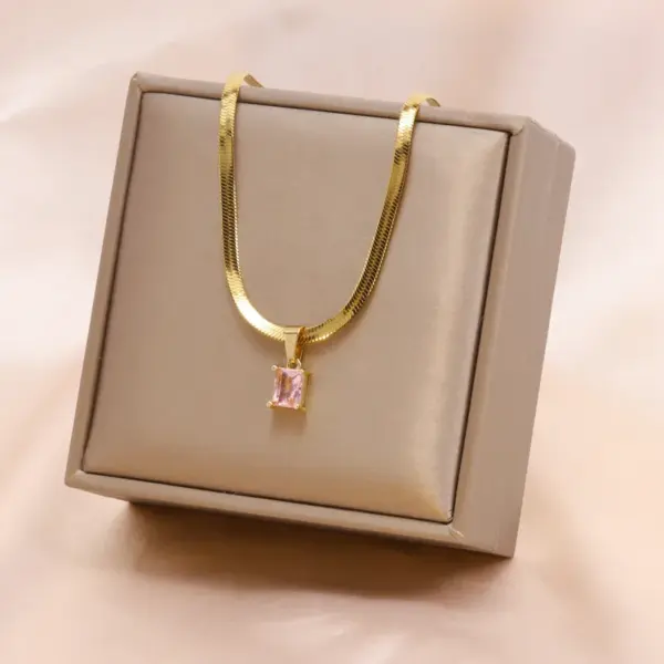 Wholesale Fashion Square Stainless Steel Plating Inlay Zircon Pendant Necklace 1 Piece