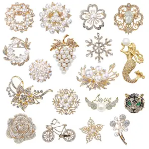 Wholesale Elegant Pin Bicycle Flower Snowflake Imitation Pearl Alloy Inlay Rhinestones Women'S Brooches