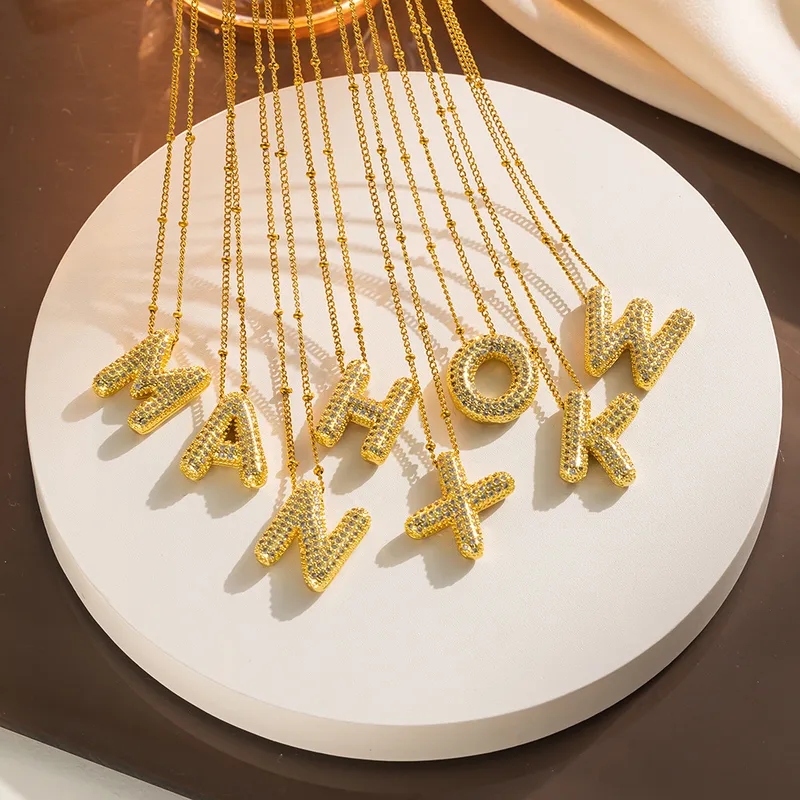 Wholesale Titanium Steel Copper 18K Gold Plated Casual Simple Style Inlay Letter Zircon Pendant Necklace