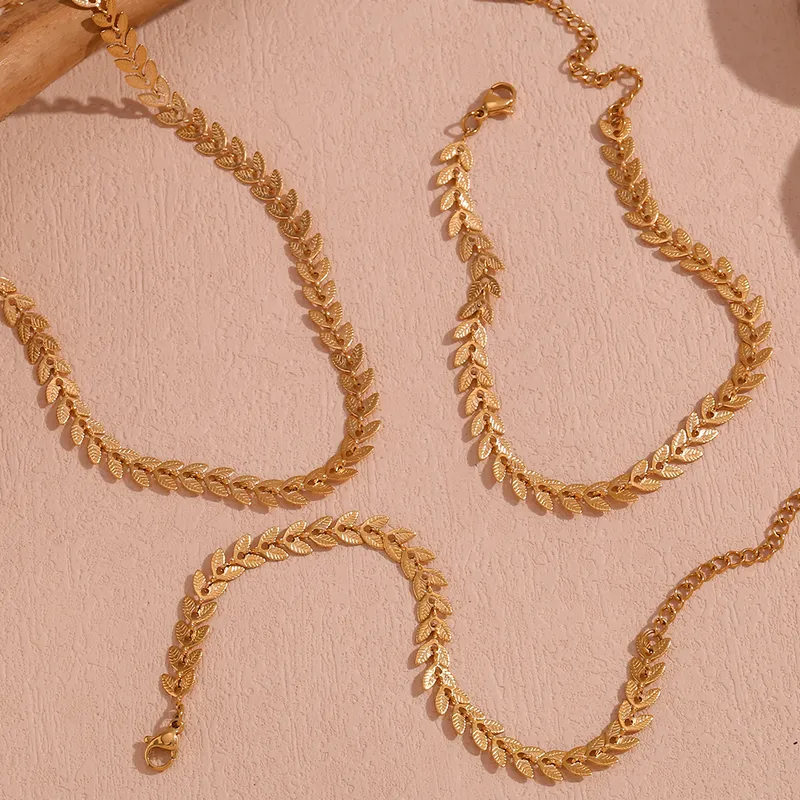 Wholesale 304 Stainless Steel Grain PVD Coated Stone-Free 18K Real Gold Plated Simple Style Waterproof Non Tarnish Plating Gold Necklace