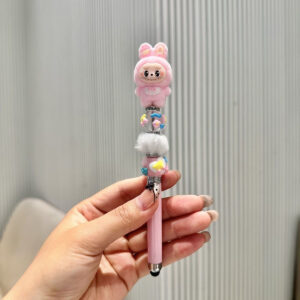 Stylus pen + 0.5mm pen tip / Light pink bunny ears fabric - pink pen