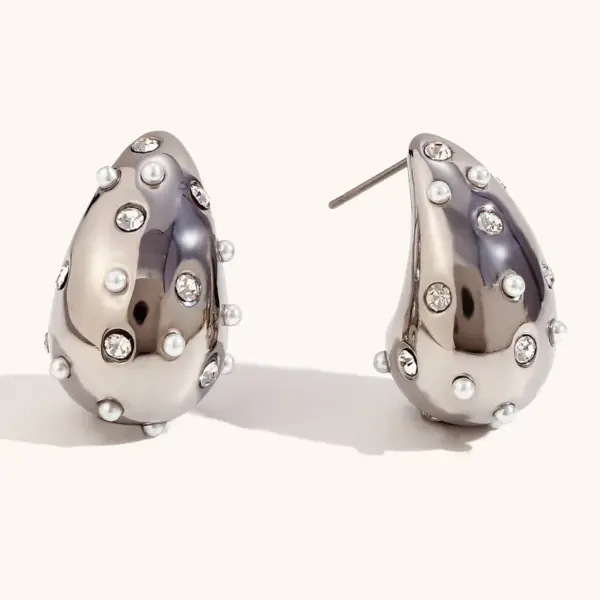 Wholesale 304 Stainless Steel Water Droplets PVD Coated Artificial Diamond 18K Real Gold Plated 18K Gold Waterproof Non Tarnish Plating Inlay Ear Studs