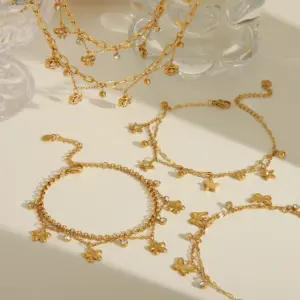 Wholesale Beach Sweet Artistic Star Flower Butterfly 304 Stainless Steel 18K Gold Plated Zircon Bracelets In Bulk