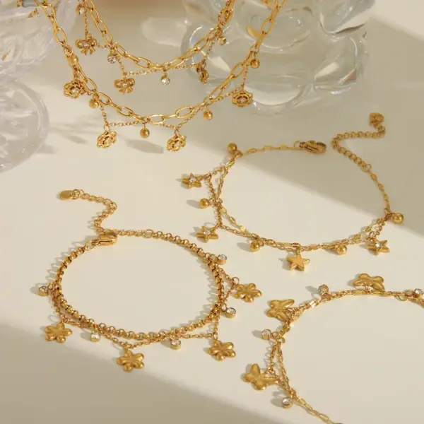 Wholesale Beach Sweet Artistic Star Flower Butterfly 304 Stainless Steel 18K Gold Plated Zircon Bracelets In Bulk