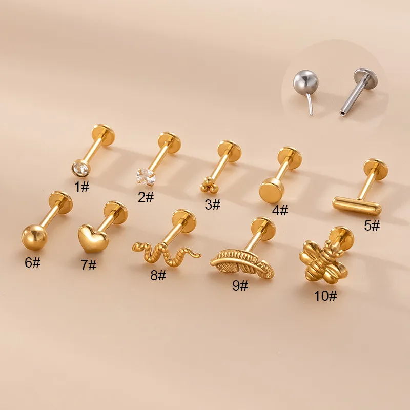 Wholesale 1 Piece Lip Rings Fashion Heart Shape Snake 316L Stainless Steel Plating