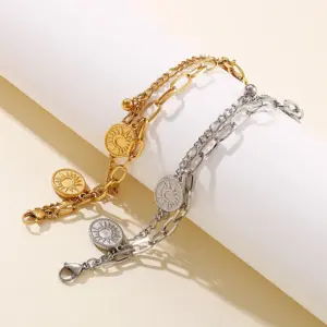 PVD Coated 18K Gold Plated Geometric Titanium Steel Fashion Waterproof Non Tarnish 304 Stainless Steel Bracelets