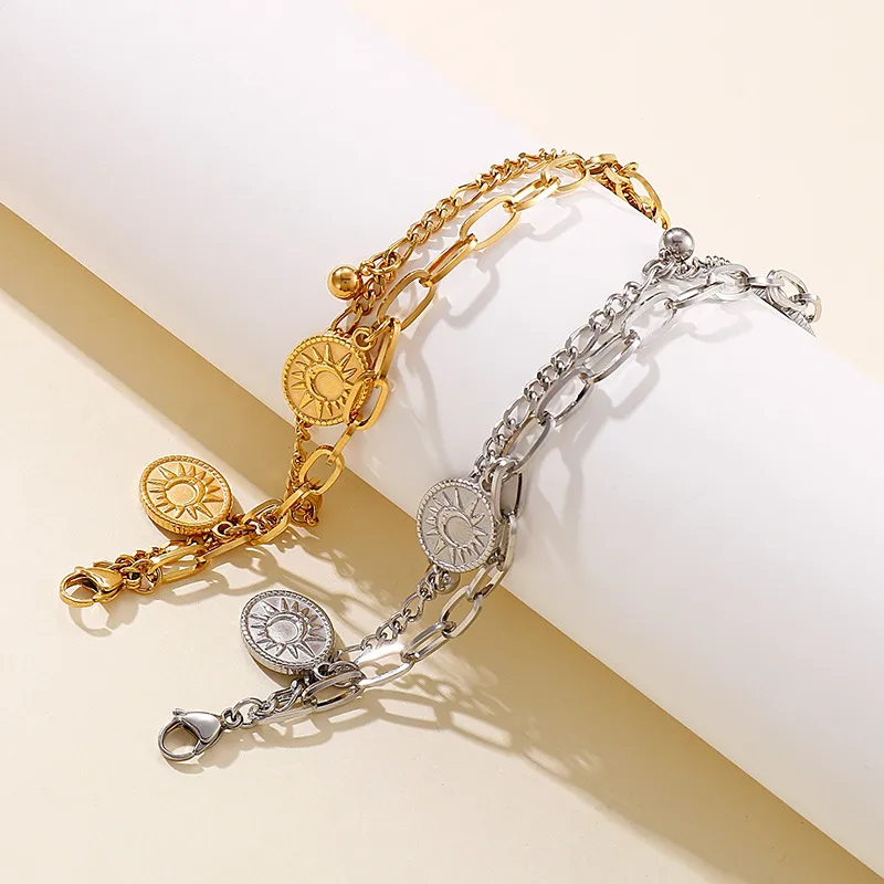 Wholesale PVD Coated 18K Gold Plated Geometric Titanium Steel Fashion Waterproof Non Tarnish 304 Stainless Steel Bracelets