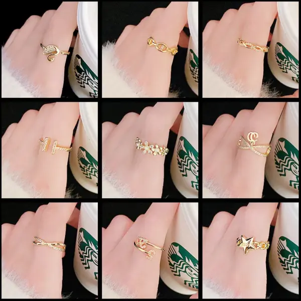 Wholesale Fashion Heart Shape Flower Bow Knot Copper Inlay Artificial Pearls Zircon Open Ring 1 Piece