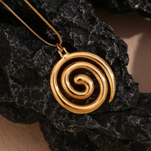 Stainless Steel Curve Solid Color PVD Coated 18K Real Gold Plated IG Style Plating Cable Chain Gold Pendant Necklace