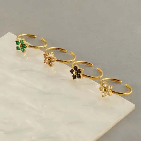 Ion Plating (IP) 18K Gold Plated Square Heart Shape Flower 304 Stainless Steel Casual Cute Waterproof Non Tarnish Open Ring