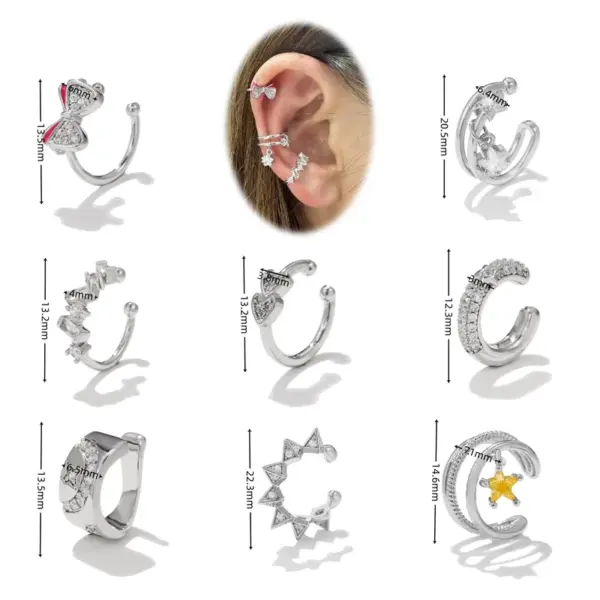 1 Piece Vintage Style Cool Style Geometric Heart Shape Bow Knot Plating Inlay Copper Zircon Ear Cus