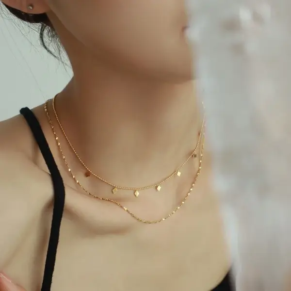 Wholesale Ion Plating (IP) 18K Gold Plated Geometric 304 Stainless Steel Fairy Style Sweet Simple Waterproof Non Tarnish Double Layer Necklaces
