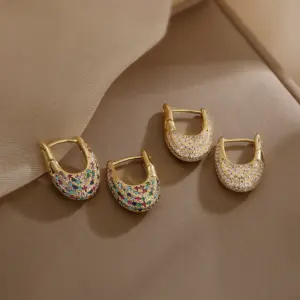 Copper U Shape Zircon Simple Style Commute Earrings