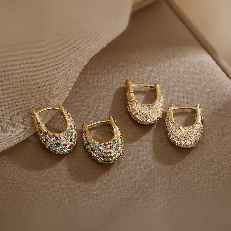 Copper U Shape Zircon Simple Style Commute Earrings