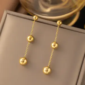 22 [Ag182] Ball Tassel Earrings Gold/50mm