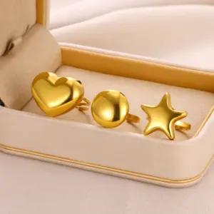 Wholesale PVD Coated Real Gold Plated Round Star Heart Shape 304 Stainless Steel Simple Style Classic Style Waterproof Non Tarnish Open Rings