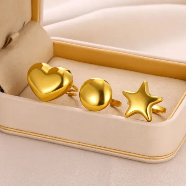 Wholesale PVD Coated Real Gold Plated Round Star Heart Shape 304 Stainless Steel Simple Style Classic Style Waterproof Non Tarnish Open Rings
