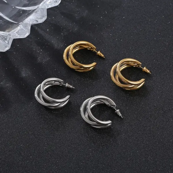 Wholesale PVD Coated 18K Gold Real Gold Plated Geometric 304 Stainless Steel Fashion Waterproof Non Tarnish Ear Studs
