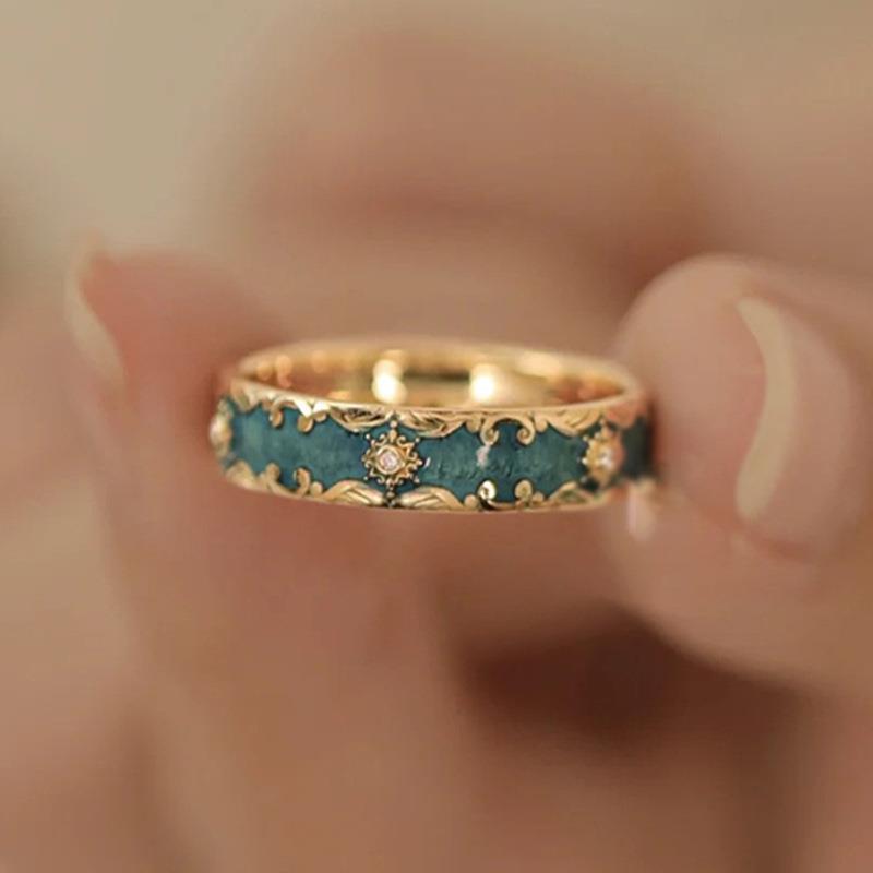 Wholesale Niche enamel craft exy pattern beautiful design sense advanced exquisite fairy temperament only take green ring