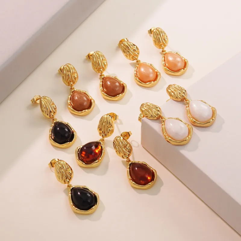 Wholesale 304 Stainless Steel Plastic Geometric Electroplating Resin Imitation Gold Vintage Style Classic Style Streetwear Inlay Multicolor-Golden Yel