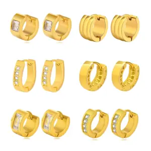 Wholesale PVD Coated Gold Plated Solid Color 201 Stainless Steel Streetwear Waterproof Non Tarnish Hoop Earrings