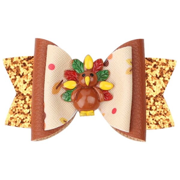 oly-eecf7a8f66db496d18178a01e019c532 Wholesale Thanksgiving Turkey Bow Children's Leather Hair Clip