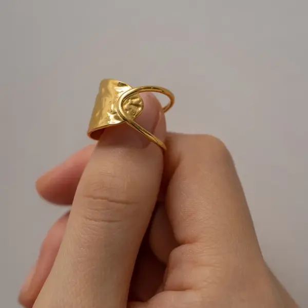 304 Stainless Steel Geometric PVD Coated Stone-Free 18K Gold Plated Retro Plating Gold Open Ring