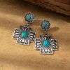 Wholesale Cross-border European and American AliExpress new retro western wind turquoise oval earrings personality exaggerated earrings