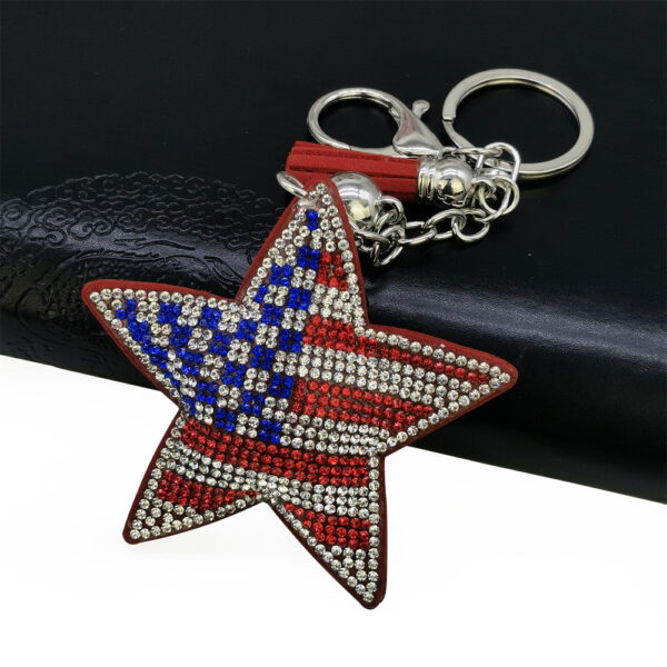 Wholesale Diamond studded national flag five pointed star keychain