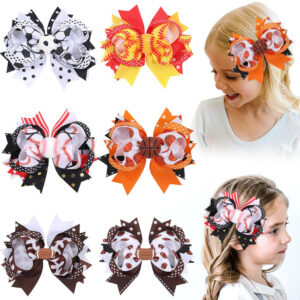 Wholesale Sports Ball Children's Hair Multi-layer Rib Ribbon Bow Hairpin Baby Sports