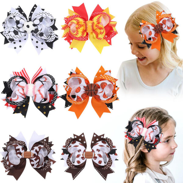 Wholesale Sports Ball Children's Hair Multi-layer Rib Ribbon Bow Hairpin Baby Sports