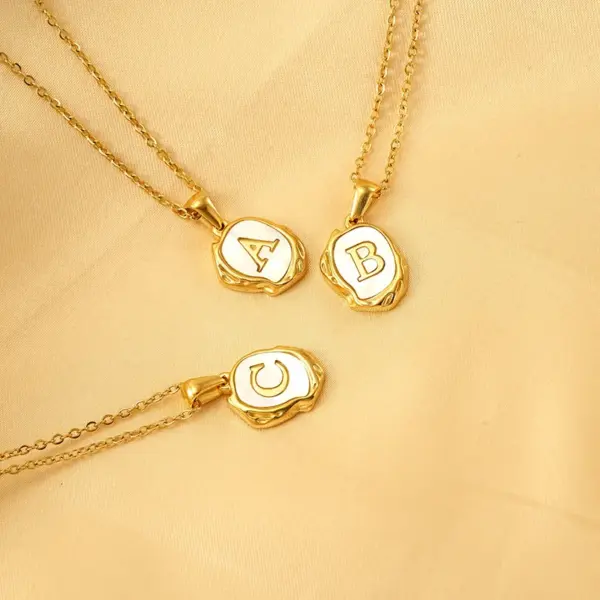 Wholesale Jewelry IG Style Letter Titanium Steel Shell 18K Gold Plated Inlay Pendant Necklace