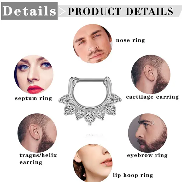 Wholesale 1 Piece Nose Rings & Studs Fashion Crown Skull Stainless Steel Plating Inlay Artificial Gemstones Nose Pin