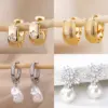 Elegant White Gold Imitation Pearl Snowflake Women's Drop Earrings 18K Gold Plated Small Flower Geometry Simple Daily Wedding Jewelry Accessories