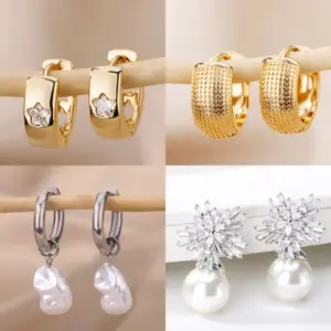 Elegant White Gold Imitation Pearl Snowflake Women's Drop Earrings 18K Gold Plated Small Flower Geometry Simple Daily Wedding Jewelry Accessories