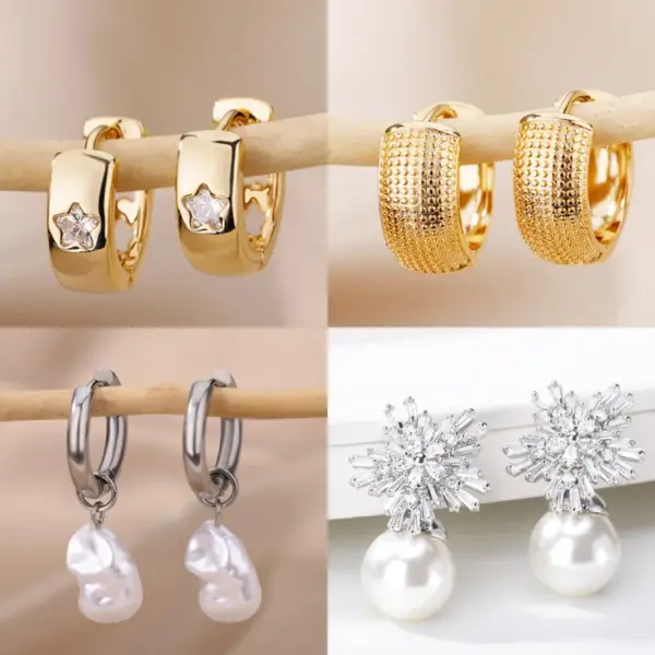Elegant White Gold Imitation Pearl Snowflake Women's Drop Earrings 18K Gold Plated Small Flower Geometry Simple Daily Wedding Jewelry Accessories