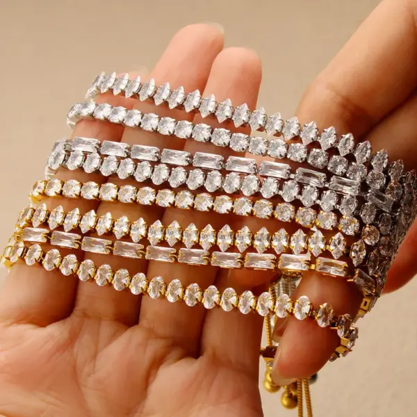 Wholesale Elegant Fashion Ultra Shiny Full Diamond Bracelet Women Stainless Steel Adjustable Bracelets Multiple Styles Round Oval Rectangle