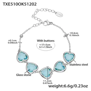 TXE510-Lake Blue Glass Stone Steel Color Bracelet 16.5+5cm