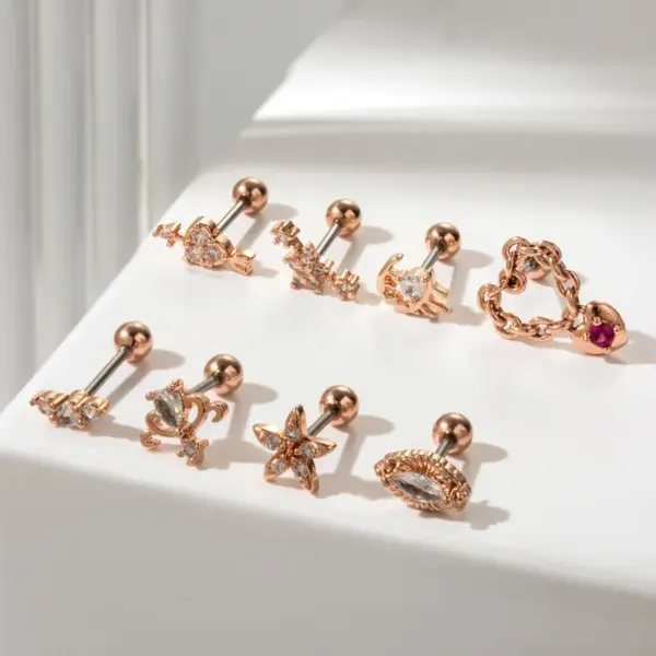 1 Piece Ear Cartilage Rings & Studs Sweet Heart Shape Flower 316L Stainless Steel Copper Waterproof Non Tarnish Surgical Steel Zircon Ear Cartilage Rings & Studs