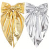 Wholesale Cross-border fashion shiny leather bow hair clip long ribbon spring clip gold and silver back hair clip holiday party hair accessory