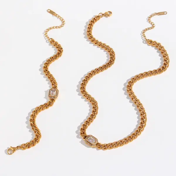 Wholesale PVD Coated Real Gold Plated 18K Gold Square 304 Stainless Steel Fashion Waterproof Non Tarnish 304 Stainless Steel Bracelets Necklace