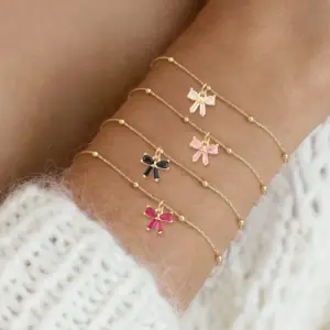 Wholesale PVD Coated Real Gold Plated Bow Knot 201 Stainless Steel Artificial Crystal Elegant Simple Style Classic Style Waterproof Non Tarnish 201 Stainless Steel Bracelets