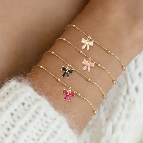 Wholesale PVD Coated Real Gold Plated Bow Knot 201 Stainless Steel Artificial Crystal Elegant Simple Style Classic Style Waterproof Non Tarnish 201 Stainless Steel Bracelets